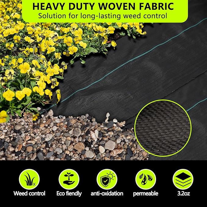 Weed Barrier Landscape Fabric Heavy Duty，Garden Fabric Weed Barrier，Black Mulch for Landscaping, Weed Blocker Fabric Garden Bed Cover Garden Supplies (1.3ft x 100ft)