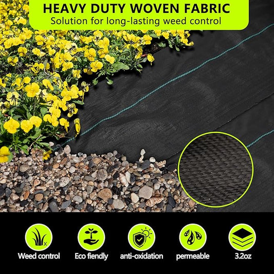 Weed Barrier Landscape Fabric Heavy Duty，Garden Fabric Weed Barrier，Black Mulch for Landscaping, Weed Blocker Fabric Garden Bed Cover Garden Supplies (1.3ft x 150ft)