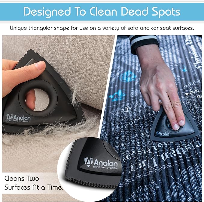 Analan Mini Pet Hair Remover for Car Detailing Dog Hair Tool Brush(Black) | Deep Cleaning, Reusable Rubber, Gentle on Fabrics, Triangle Design For Car Interiors, Couch, Rugs, Carpet, Mats & Furniture - Image 3