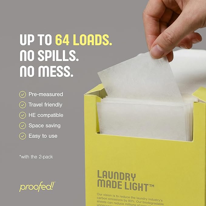 Proofed! Laundry Detergent Sheets, 96 Count, Clean Scent, The Only 100% Plastic-Free Sheet, No PVA or PVOH, Hypoallergenic, Bio-Based Ingredients, Made in USA, 3 Boxes
