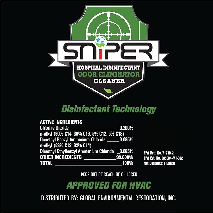 SNiPER Hospital Disinfectant, Odor Eliminator & All-Purpose Cleaner, Made in the USA, 32 Ounce Spray, 6-pack
