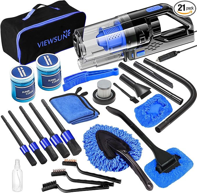 Viewsun Car Cleaning Kit, Car Interior Detailing Kit with High Power Handheld Vacuum, Detailing Brush Set, Windshield Cleaner, Cleaning Gel, Complete Auto Accessories for Men, Women