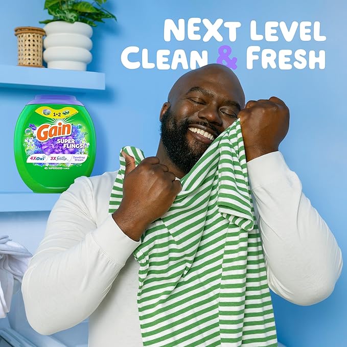 Gain Super Flings Laundry Detergent Pacs, 18 Count, Dewdrop Dream scent, irresistibly clean and fresh washing detergent laundry soap pacs