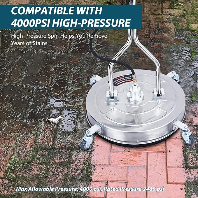 Towallmark 24" Pressure Washer Surface Cleaner with Dual Handle, 4 Wheels, 3/8" Quick Connect, 2 Replacement Nozzles, Stainless Steel Power Washer Surface Cleaner for Driveway Sidewalk Patio 4000 PSI