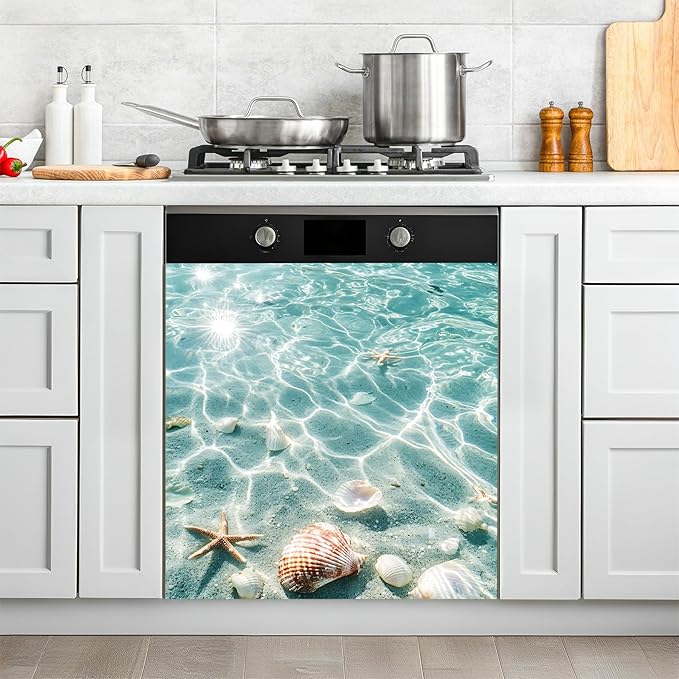 NYZE Dishwasher Magnets Cover, Dishwasher Magnetic Sticker Decorative, 23 x 26 Inch Reusable Dish Washer Cover Mat for Dishwashers (Underwater Seashells)