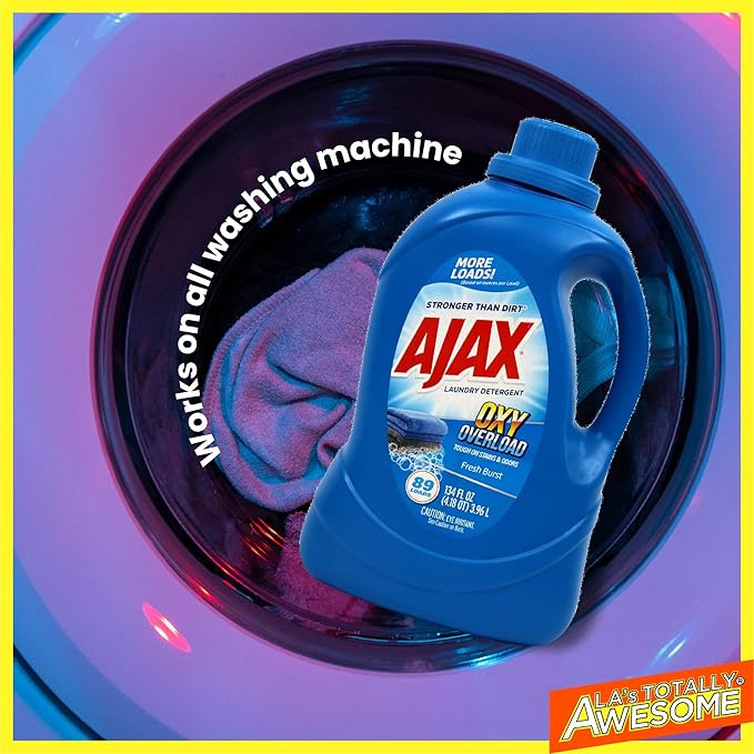 Ajax Oxy Overload Liquid Laundry Detergent, 134oz (Pack of 4) – Totally Awesome Cleaner with Deep Cleaning, Stain & Odor Removing power, HE Compatible, 178 Loads, Fresh Burst Scent