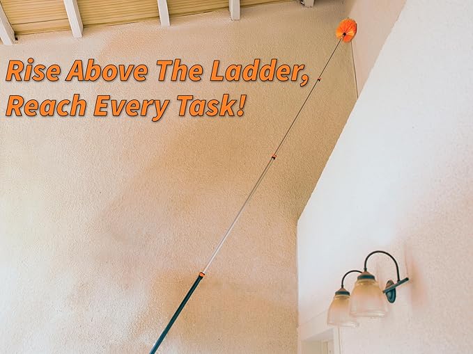 20 Foot High Reach Duster Kit with 4-12 ft Extension Pole // High Ceiling Dusting and Window Cleaning Kit with Telescopic Pole // Baseboard and Wall Washer Mop, Squeegee, Fan Blade & Cobweb Dusters