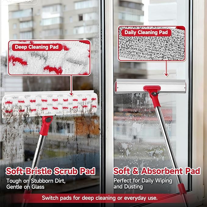 Window Cleaner Tool Set, 86.6'' Window Washing Kit with 6-Section Extension Pole, Window Cleaning Tool with 2 Sizes of Rubber Squeegees, Window Squeegee for Home Car Glass Window Cleaning