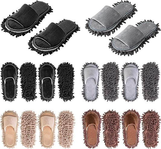 HooLing 10 Pairs Unisex Microfiber Mop Slippers for Floor Cleaning Washable Detachable House Mop Shoes Indoor Dirt Dusting Mopping Slippers for Women Men Home Office Kitchen, 4 Colors (Large)