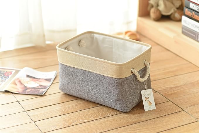 TheWarmHome Storage Basket - 15.7L??11.8W??8.3H 1 Pack Large Baskets for Organizing Shelves, Storage Bins for Clothes Book Shelf Home Fabric Storage Cubes (Gold and Grey)