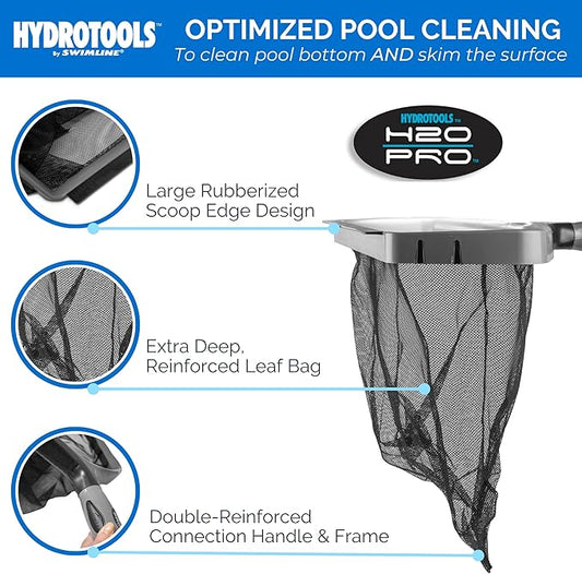 Swimline HYDROTOOLS 80605 Leaf Net Inground Above Ground Pool Pond | Extra Large Skimmer Net Cleaning Tool Ultra Fine Deep Mesh Bag | H20 Pro Professional Service Grade Molded Frame | Debris Pickup