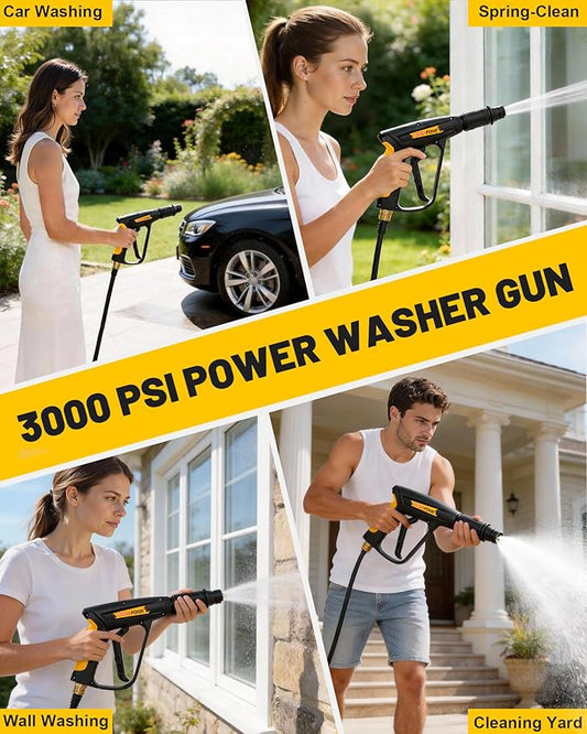 Pressure Washer Gun 3000PSI with Spray Nozzle Adjustable and M22 14mm/15mm Fitting, Electric Power Washer Gun for Garden Yard Cleaning Car Wash