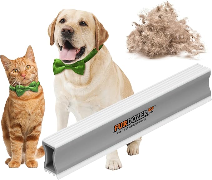 FurDozer Pet Hair Remover & Auto Detailing Tools - Cat & Dog Hair Remover for Carpets, Car Interiors, Couches, Bedding, & Pet Furniture (Gray, X3 MEGA - 10" Long) by NeaterPetBrands