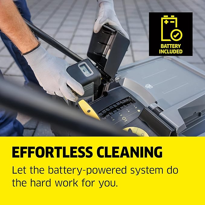 Kärcher Pro Walk Behind Outdoor Push Sweeper, KM 70/30 C Bp 2SB, Battery Powered, Suction System, Dust Filter - 38" Working Width, 11.9 Gallon - for Commercial Use in Warehouses, Workshops, and More