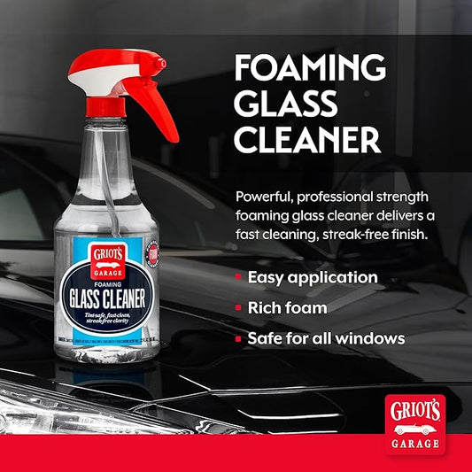 Griot's Garage Foaming Glass Cleaner Spray for Car Window, Windshield, Mirror, Tint Safe, No Streak, Dye and Ammonia-Free Formula, 22 Oz, 10891