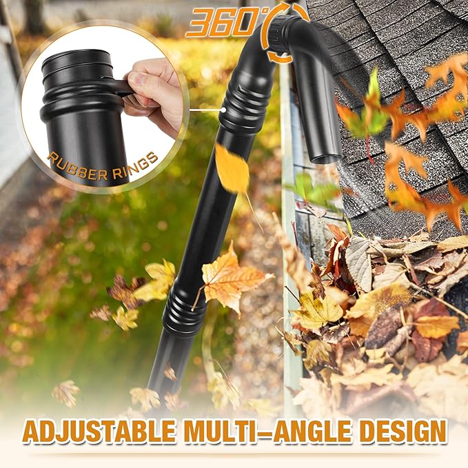 Glosaie Upgraded Universal Gutter Cleaning Tools from The Ground, Leaf Blower Attachment with Adjustable Angle Hook Tube, Compatible with blowers Within 5-inch Diameter, Black
