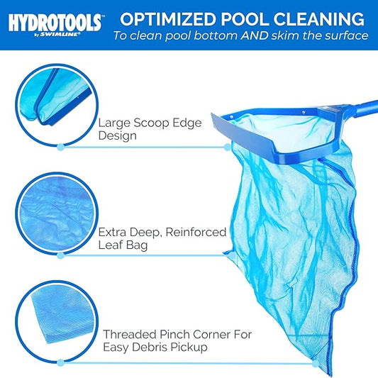 SWIMLINE HYDROTOOLS 8030 Leaf Net For Inground Above Ground Pool Pond | Extra Large Skimmer Net Cleaning Tool Ultra Fine Deep Mesh Bag | Durable Introductory Aluminum Frame | For Debris Bugs Pickup