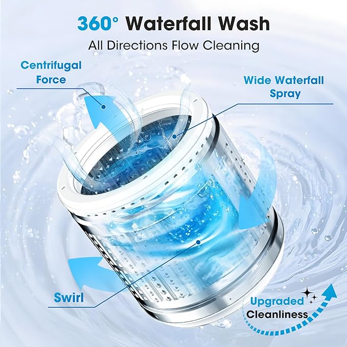 Portable Washing Machine -Compact Home Laundry Washer for Apartment,10 Wash Programs, 6 Water Level, Top Load, Full Automatic, Small Clothes Washer with Drain Pump for Bathroom, Dorms,RVs,White
