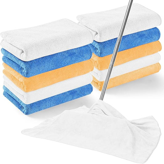 10 Pcs Extra Large Microfiber Cleaning Cloth 30" x 20" Large Floor Microfiber Towel Reusable Washable Free Lint Free Cloth Rag for Squeegee Mop Floor Window Housekeeping (White, Yellow)