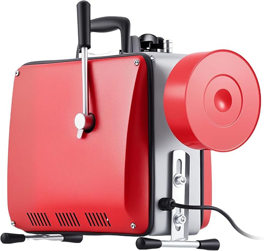 Drain Cleaner Machine with 66FT x 5/8" & 16FT x 3/8" Steel Cables, 7 Cutters, Electric Sewer Snake Drain Auger, 500w Power Drain Cleaner Machine, Auto Feed Pipe Snake for 3/4" to 4" Pipes