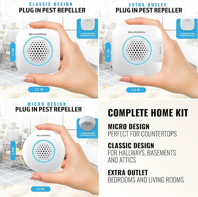 Bell+Howell Upgraded 2025 Ultrasonic Pest Repeller Indoor 6 Pk, Mice Repellent Indoor Home Kit, DIY Pest Control at Home, Plug in Spider Repellent, Rodent Repellent, Bug, Insect, Family & Pet Safe