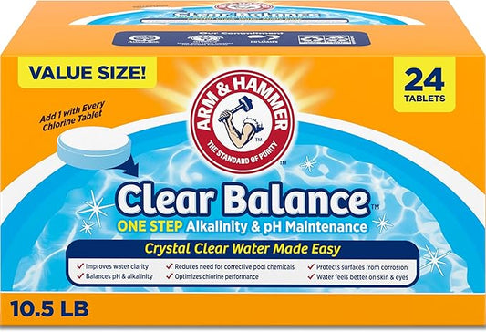 ARM & Hammer Clear Balance Swimming Pool Alkalinity pH Maintenance Tablets, White, 1 Pack, 24 Count