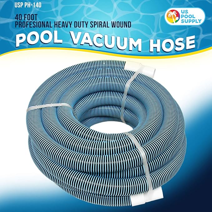 U.S. Pool Supply Pool Vacuum Hose - 1-1/2" x 40' Professional Heavy Duty Pool Hose for Inground, Spiral Wound with Kink-Free Swivel Cuff - Connect to Vacuum Heads, Skimmer, Cleaner, Filter Pump Inlet