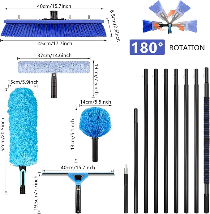 26FT Window Cleaning Brush Kit, 4-26ft Adjustable Water Fed Pole Kit, Solar Panel Cleaning Brush and Pole, Window Roof Solar Panel Washing Cleaner Equipment Kit