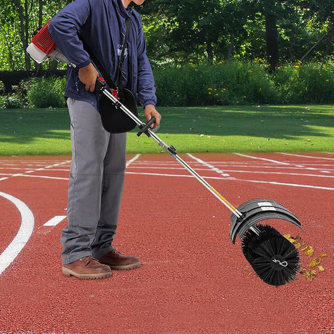 52CC 2 Stroke Gas Handheld Sweeper Broom, 2.3HP Gasoline Power Broom Walk Behind Sweeper Cleaning Driveway Tools, Outdoor Hand Held Gas Power Brooms for Snow Sweeping Driveway Turf Lawns