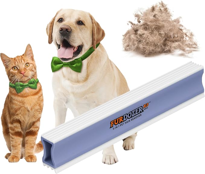 FurDozer Pet Hair Remover & Auto Detailing Tools - Cat & Dog Hair Remover for Carpets, Car Interiors, Couches, Bedding, & Pet Furniture (Purple, X3 MEGA - 10" Long) by NeaterPetBrands