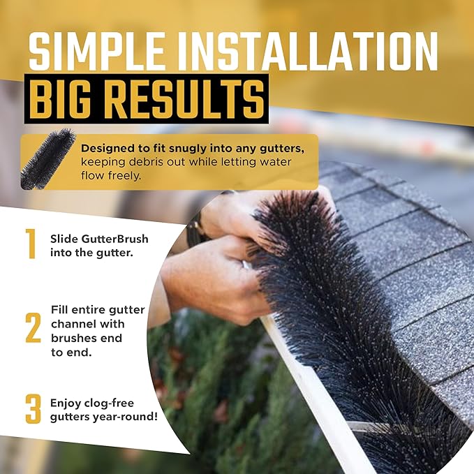GutterBrush Gutter Guard 5.25-Inch Diameter, 120 Ft | DIY Leaf Filter Insert for Small Gutters | No Tools Needed, Easy Installation | Prevents Clogs from Leaves, Debris | Reduces Cleaning, Made in USA