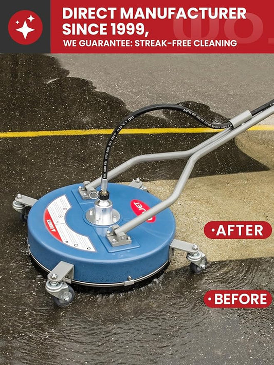 WOJET 20” Pressure Washer Surface Cleaner with 4 Wheels & Dual Handles, 4500PSI Surface Cleaner Attachment for Pressure Washer for Concrete Driveway Sidewalk Deck Patio Cleaning, 3/8'' Quick Connect