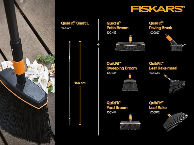 Fiskars QuikFit Leaf Rake L, Tool Head, 25 prongs, Length: 50 cm, Plastic prongs, Black/Orange, 1000642