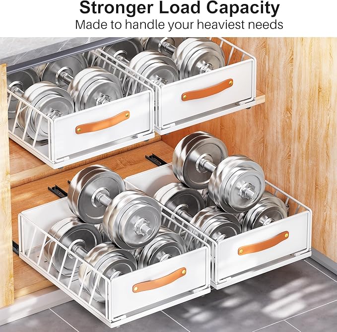 Pull out Cabinet Organizer Fixed with Adhesive Nano Film,Heavy Duty Slide out Pantry Shelves Drawer Storage,Sliding Mesh Cabinet Basket with Handle for Kitchen, Bathroom,Home, 11.8W"X 15.7D"X6.2"H