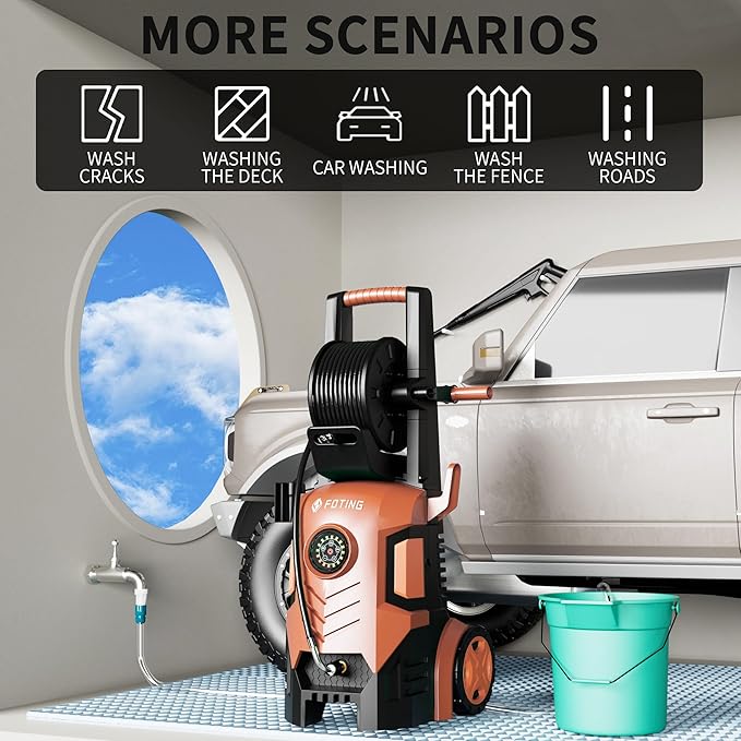 2026new Pressure Washer 5000PSI with Adj-8-Level Touch Screen, 34" Tall Power Washer, 4 Quick Connect Nozzles, Inlet Hose&Filter&500mlFoam Cannon for Cars/Fences/Driveways,Red