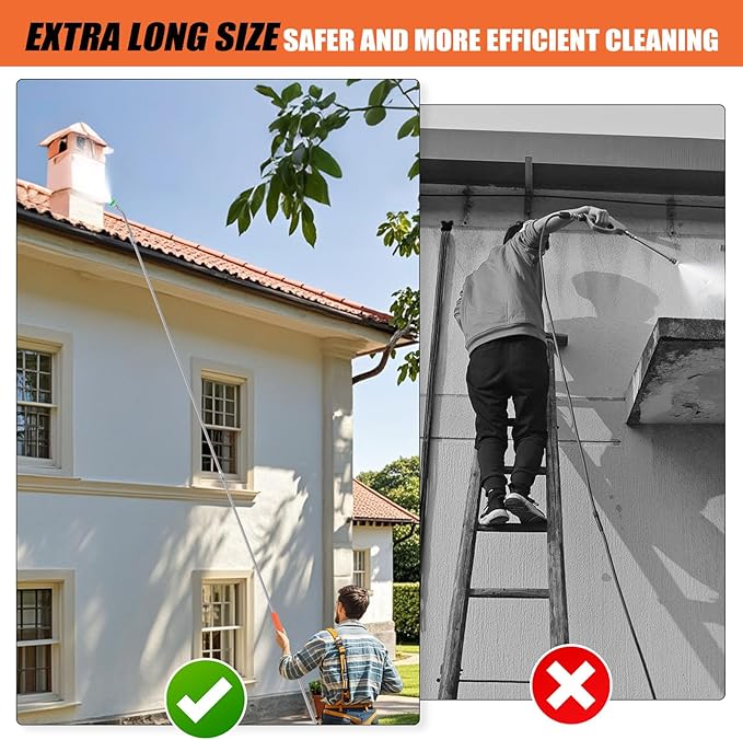 120" Gutter Cleaning Tools From the Ground, Pressure Washer Extension Wand with 5 Power Washer Nozzle Tips Replacement Pressure Washer Lance Wand with 30°/90°/120°Gutter Cleaner Attachment Curved Rods