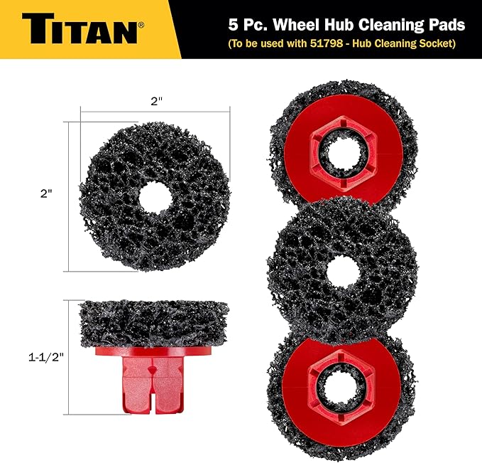 Titan 51799 5-Piece Wheel Hub Cleaning Pads Set, For use with Titan 51798 1/2-Inch Drive Impact Socket