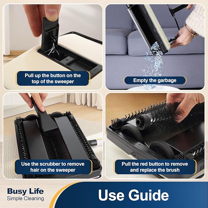 Yocada Manual Carpet Sweeper Cleaner Household Sweeper Lightweight Hand Push Non-Electric for Home Office Low&Undercoat Carpets Rugs Pet Hair Dust Scraps Paper Small Rubbish Cleaning 1*Extra Brush