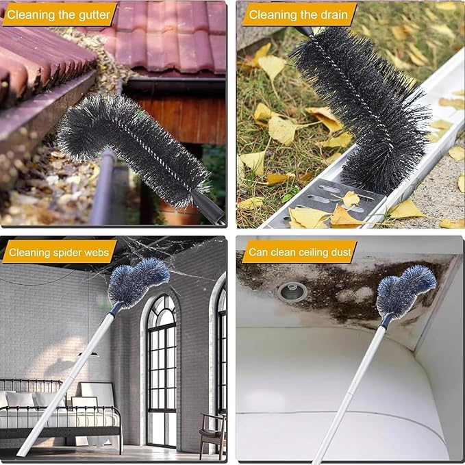Outdoor Patio Rain Gutters Clean Kit with PET Brushes & Non-slip Handle for Debris Removal, 5.5ft 6.5feet 7.5foot Long Gutter Cleaning Tool From the Ground(5.5ft)