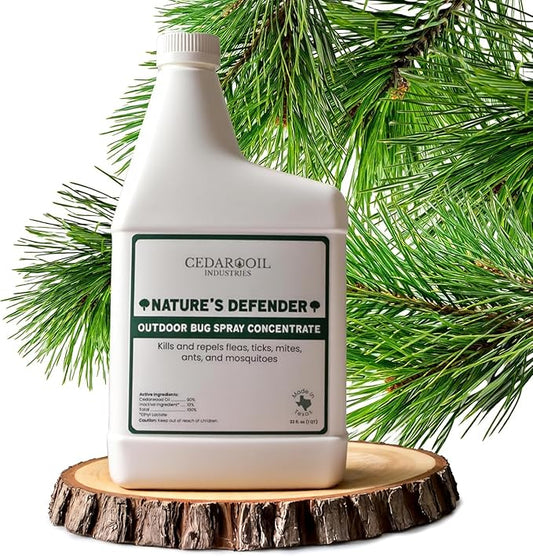 Nature's Defender Outdoor Pest Control Spray – All-Natural Cedarwood Oil Formula for Mosquitoes, Ticks, Fleas, and Ants – Safe for Pets, Kids, and Plants – 32 oz Concentrate, Treats 40,000 sq. ft