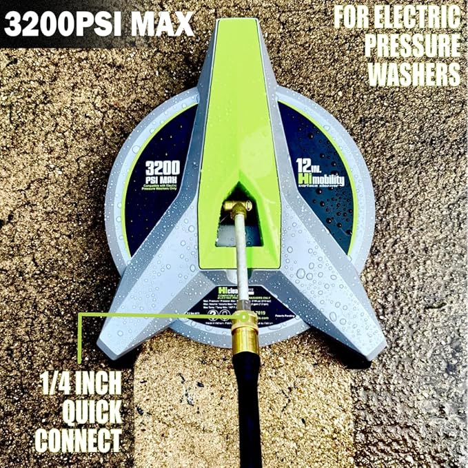 12" Electric Pressure Washer Surface Cleaner with Wheels 3200 PSI Max, Surface Cleaner for Power Washer Attachment for Concrete, Patio, Sidewalk, and Driveways
