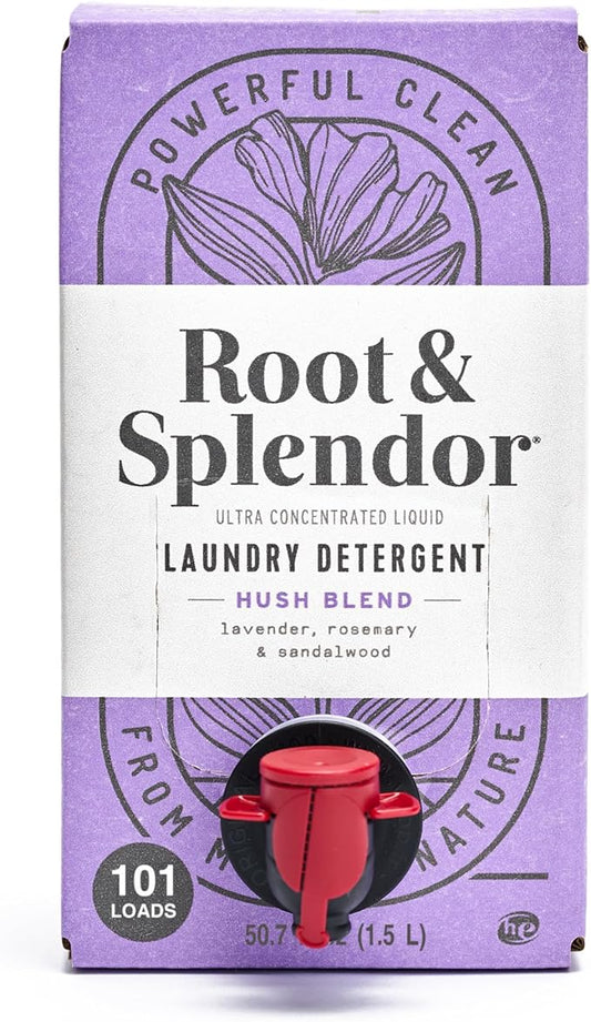 Root & Splendor Ultra Concentrated All Natural Laundry Detergent Liquid - Plant Based, Enzymatic Laundry Soap, Hush Scent, 1.5 Liter, 100 Loads