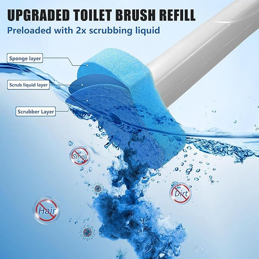 144 Count Disposable Toilet Brush Refills Compatible with Most Wands, Toilet Bowl Wand Refills-Blue Disposable Sponge Refill Heads Prefilled Cleaning Fluid for Bathroom Toilet Cleaning.