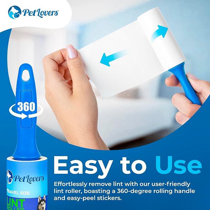 PetLovers Extra Sticky Lint Roller Mega Value Set for Pet Hair Removal and Clothes, Dog and Cat Lint Remover (Blue, 4 Pack Mini) - Image 4