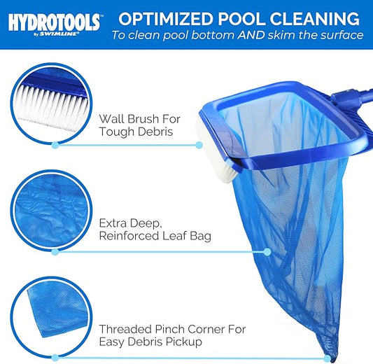 SWIMLINE HYDROTOOLS 8041 Leaf Net For Inground Above Ground Pool Pond | Extra Large Skimmer Net Cleaning Tool Ultra Fine Deep Mesh Bag | Durable Reinforced Plastic Frame With Brush | Debris Pickup