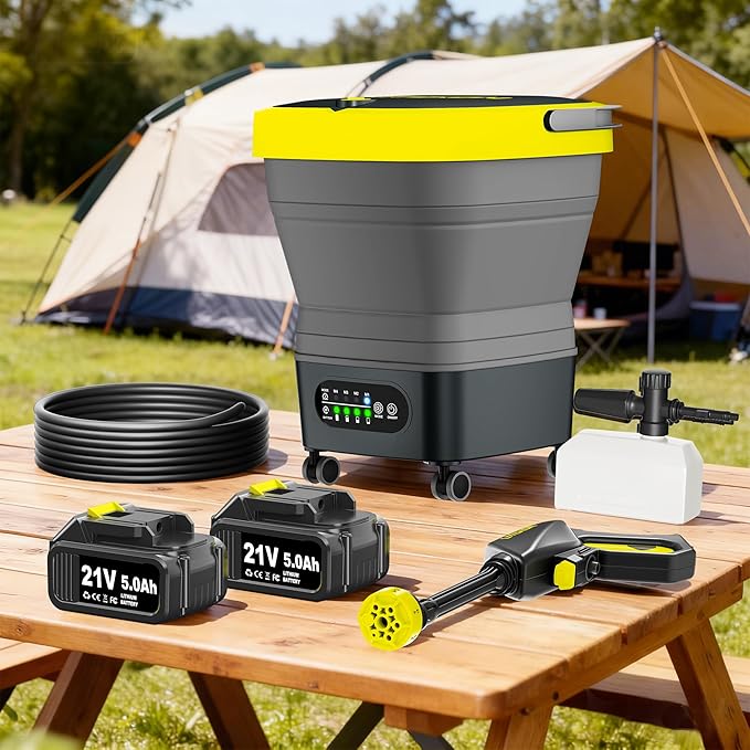 Litekon Portable Cordless Washer, 2x5.0Ah Battery, 4 Adjustable Model with 4.5Gal Tank 10FT Hose, 6-in-1 Nozzle for Car Washer,Patio,Camping