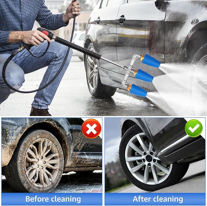 3 in 1 Pressure Washer Nozzle 360° Rotating 4000 PSI with 1/4" Quick Connector Pressure Washer Tip Turbine Nozzle Time Saving Triple for Cleaning Driveways Walls Decks