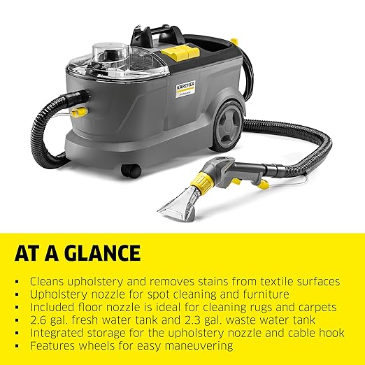 Kärcher Puzzi 10/1 Commercial Carpet Extractor 12.5 PSI - Spot Cleaner, Stain Remover, Area Rugs, Car and Auto Detailing, Carpet and Upholstery Cleaner - Onboard Accessory Storage - 4.9 Gallon