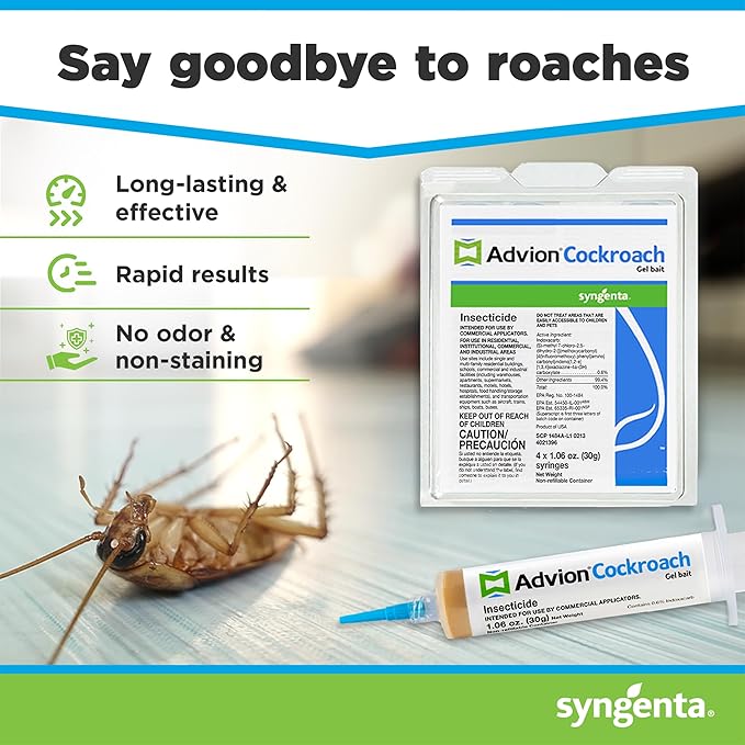 Advion Cockroach Gel Bait, 4 Tubes x 30-Grams, 4 Plunger and 4 Tips, German Roach Insect Pest Control, Indoor and Outdoor Use, Roach Killer Gel for American, German and Other Major Cockroach Species