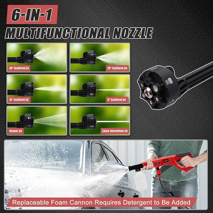 Cordless Portable Cleaning Tool Compatible with Milwaukee 18V Battery, 800 PSI Brushless Handheld Cleaner Tool with 6 in 1 Nozzle, 16.4ft Hose, for Car, Garden, Floor, Fence Cleaning (NO Battery)